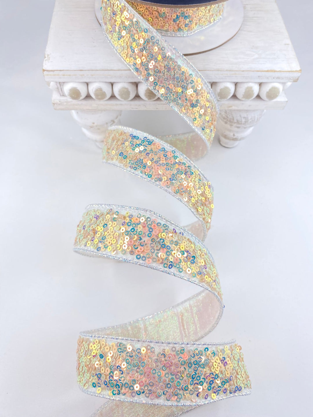 Iridescent Sequins Sparkles Farrisilk Wired Ribbon - 1" - Greenery MarketRK798 - 44