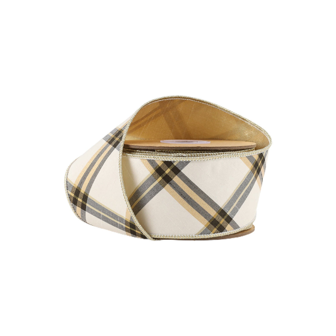 Ivory, Black, & Gold Wired Ribbon - 2.5" - Greenery Market5602W - 810 - 63C