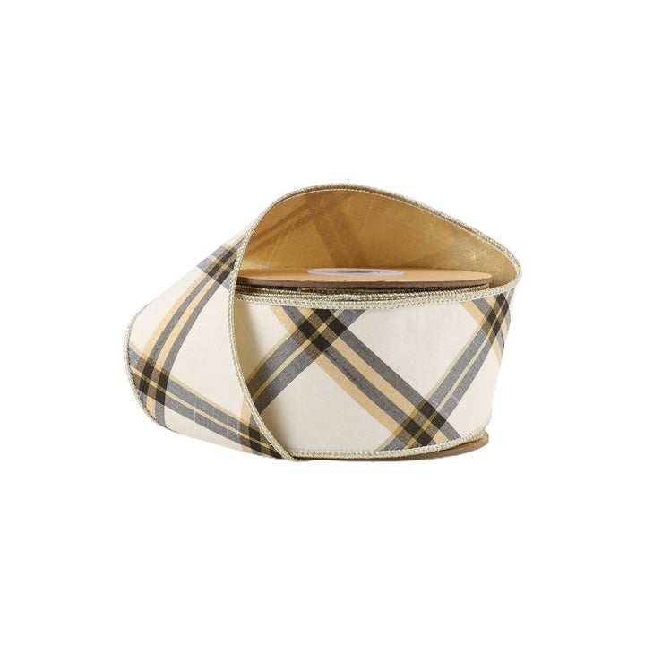 Ivory, Black, & Gold Wired Ribbon - 2.5" - Greenery Market5602W - 810 - 63C