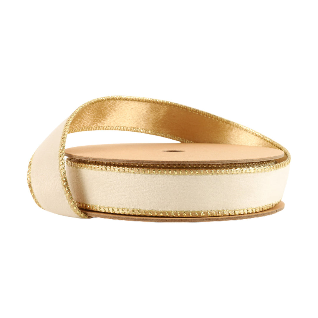 Ivory & Gold Reversible Classic Velvet Wired Ribbon - 1" - Greenery Market7115W - 810 - 25E
