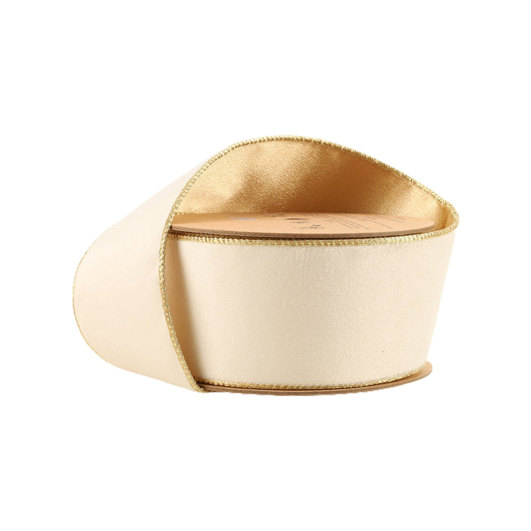 Ivory & Gold Reversible Classic Velvet Wired Ribbon - 2.5" - Greenery Market7115W - 810 - 63E
