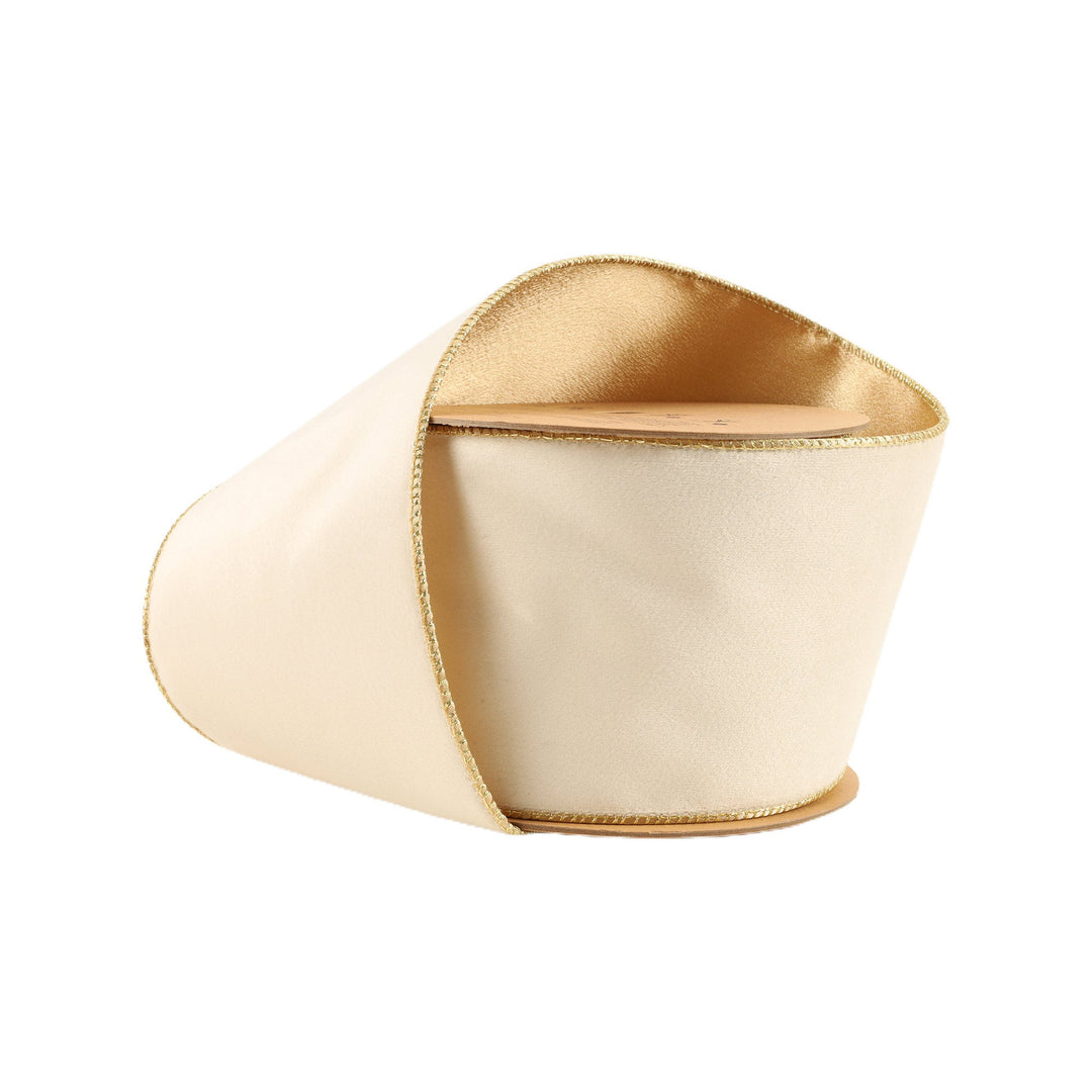 Ivory & Gold Reversible Classic Velvet Wired Ribbon - 4" - Greenery Market7115W - 810 - 100E
