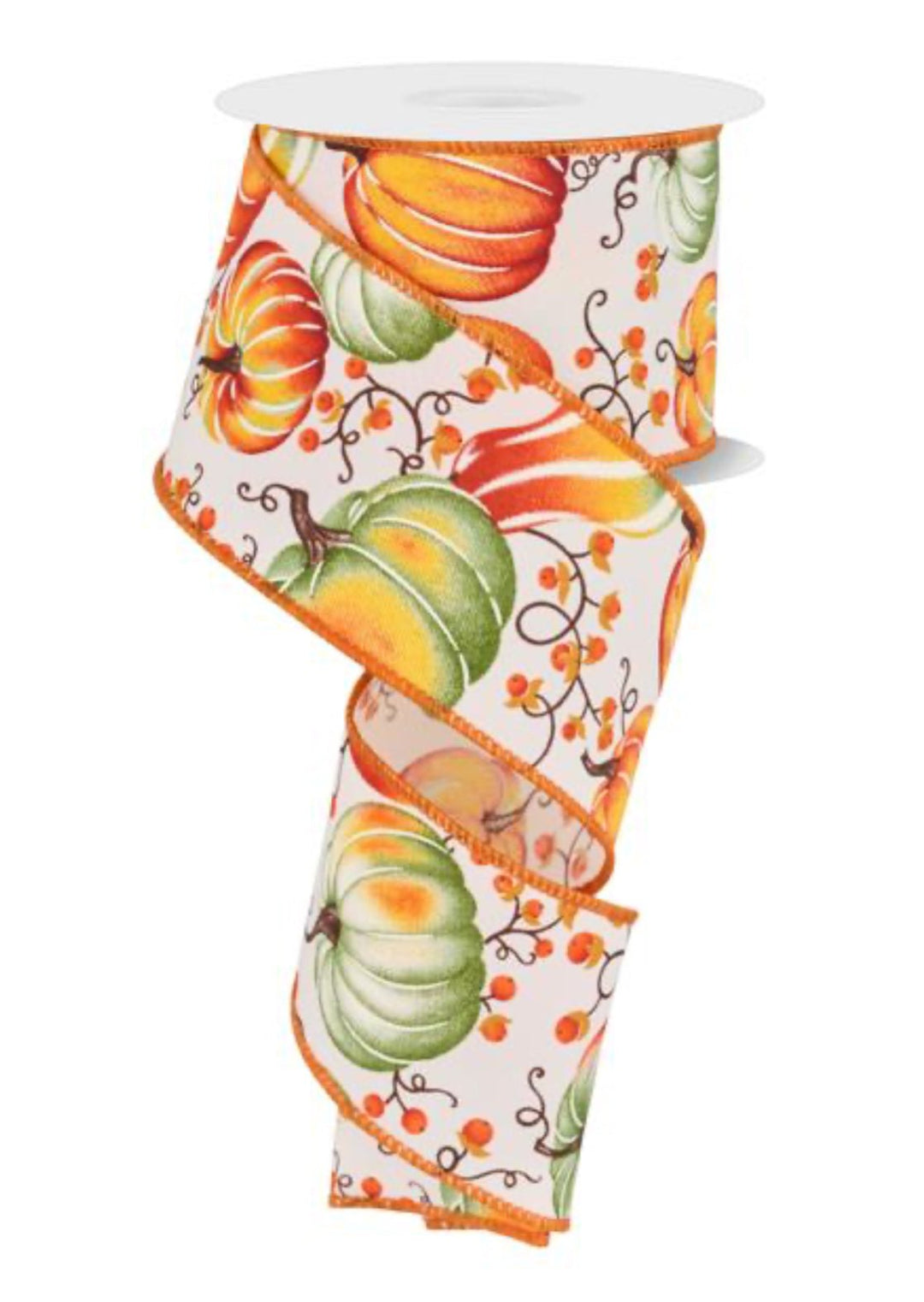 Ivory, green, and rust pumpkin and bittersweet wired ribbon 2.5” - Greenery MarketWired ribbonRGE126930