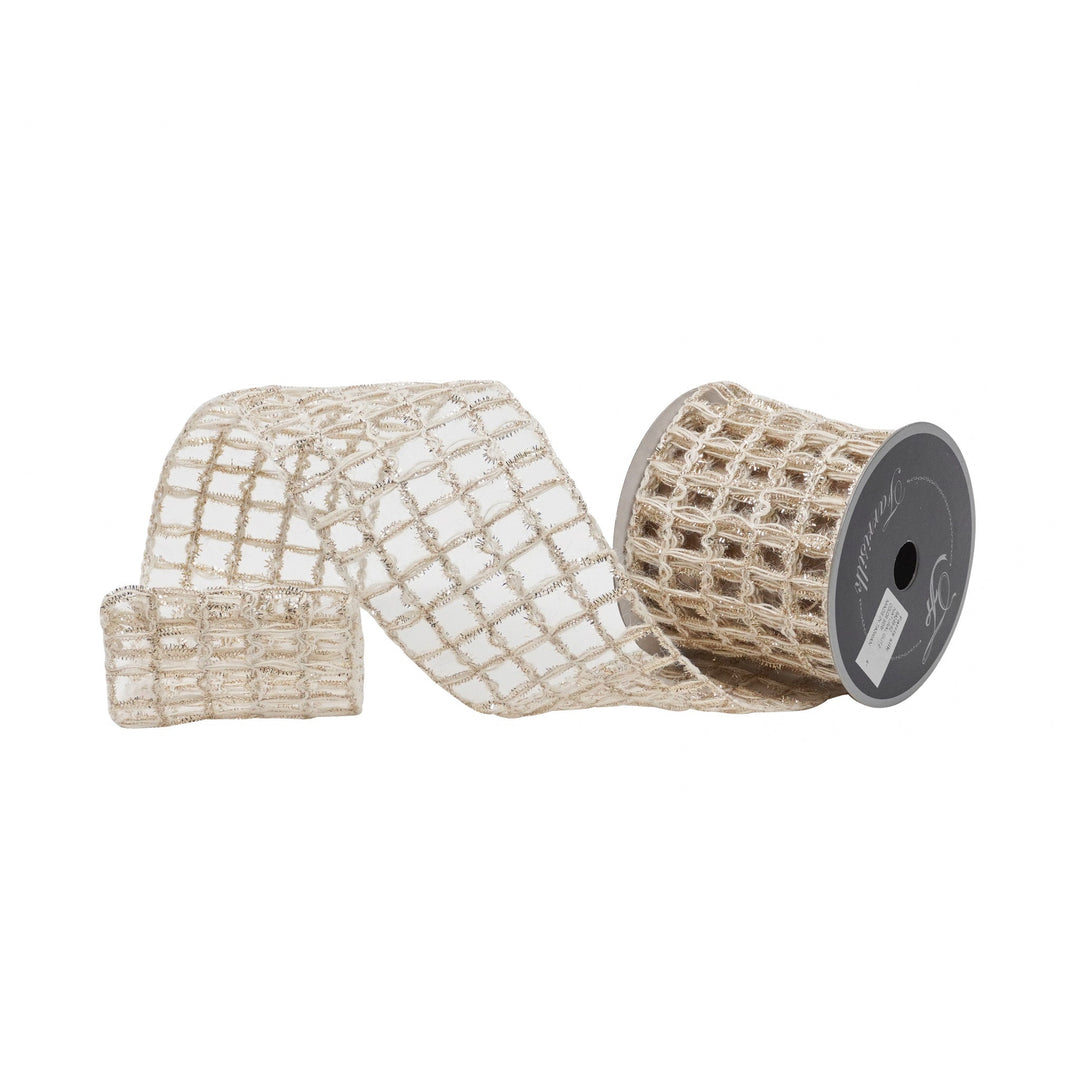 Ivory Natural Glitz Farrisilk Wired Ribbon - 4" - Greenery MarketRA149 - 62