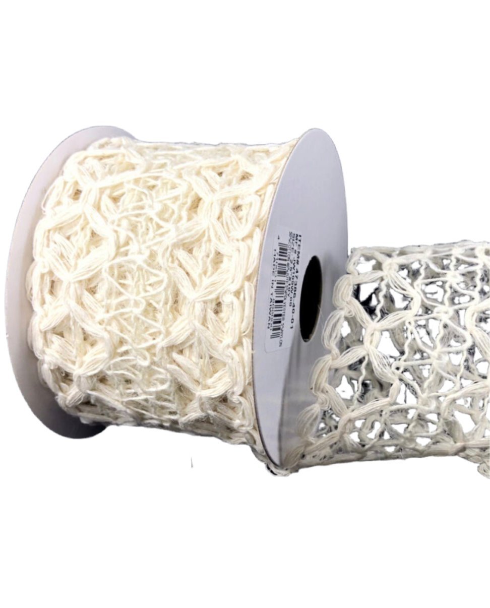 Ivory Natural squiggle open weave wired ribbon, 2.5" - Greenery MarketWired ribbon47386 - 40 - 01