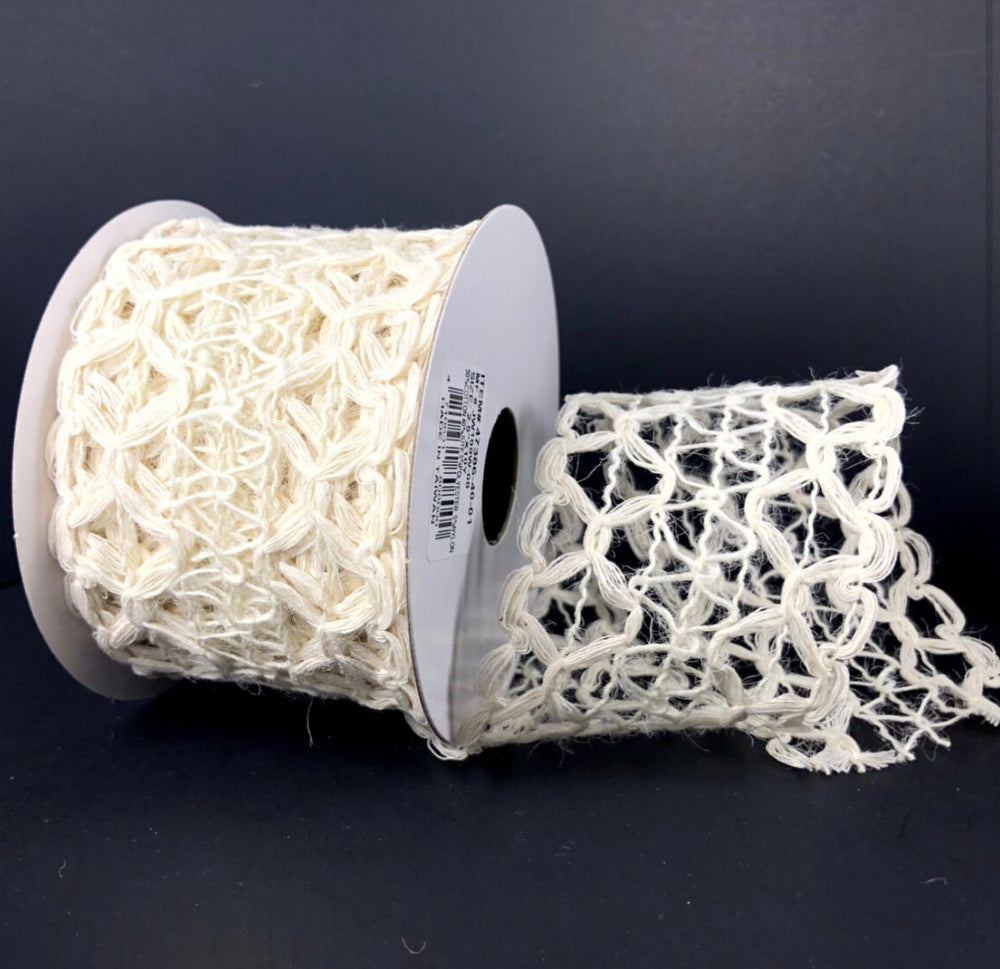 Ivory Natural squiggle open weave wired ribbon, 2.5" - Greenery MarketWired ribbon47386 - 40 - 01