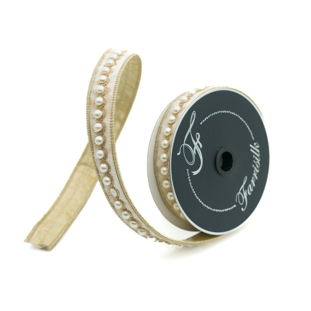 Ivory Pearl Borders Farrisilk Wired Ribbon - 1" - Greenery MarketRibbons & TrimRK316 - 62