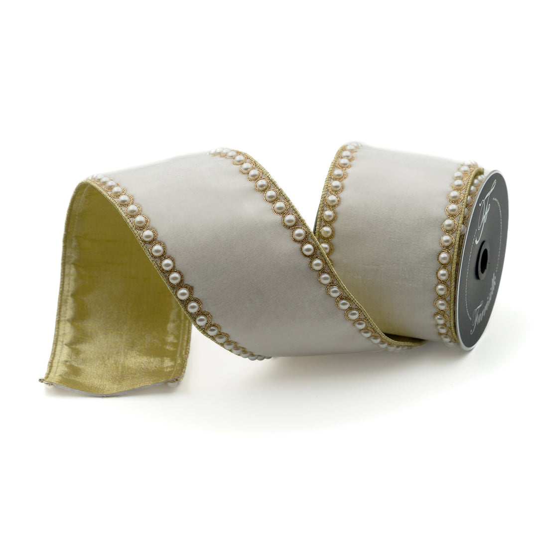 Ivory Pearl Borders Farrisilk Wired Ribbon - 4" - Greenery MarketRibbons & TrimRK317 - 62