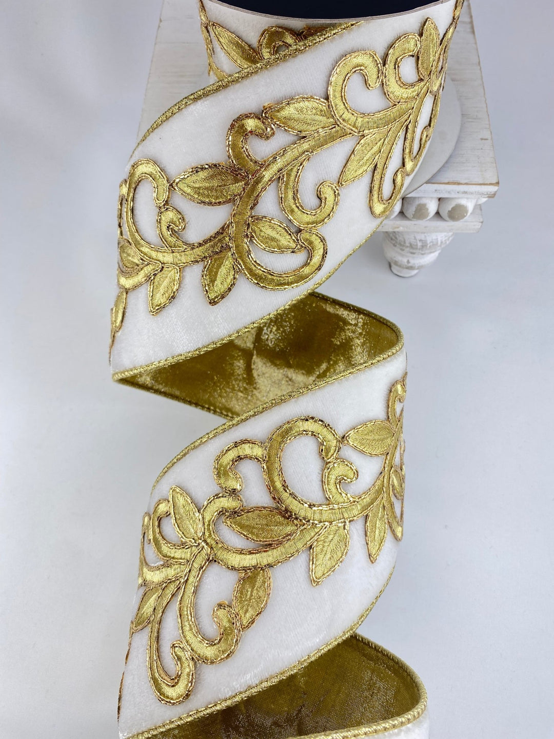 Ivory Royal Embroidery Farrisilk Wired Ribbon - 4" - Greenery MarketRG753 - 62