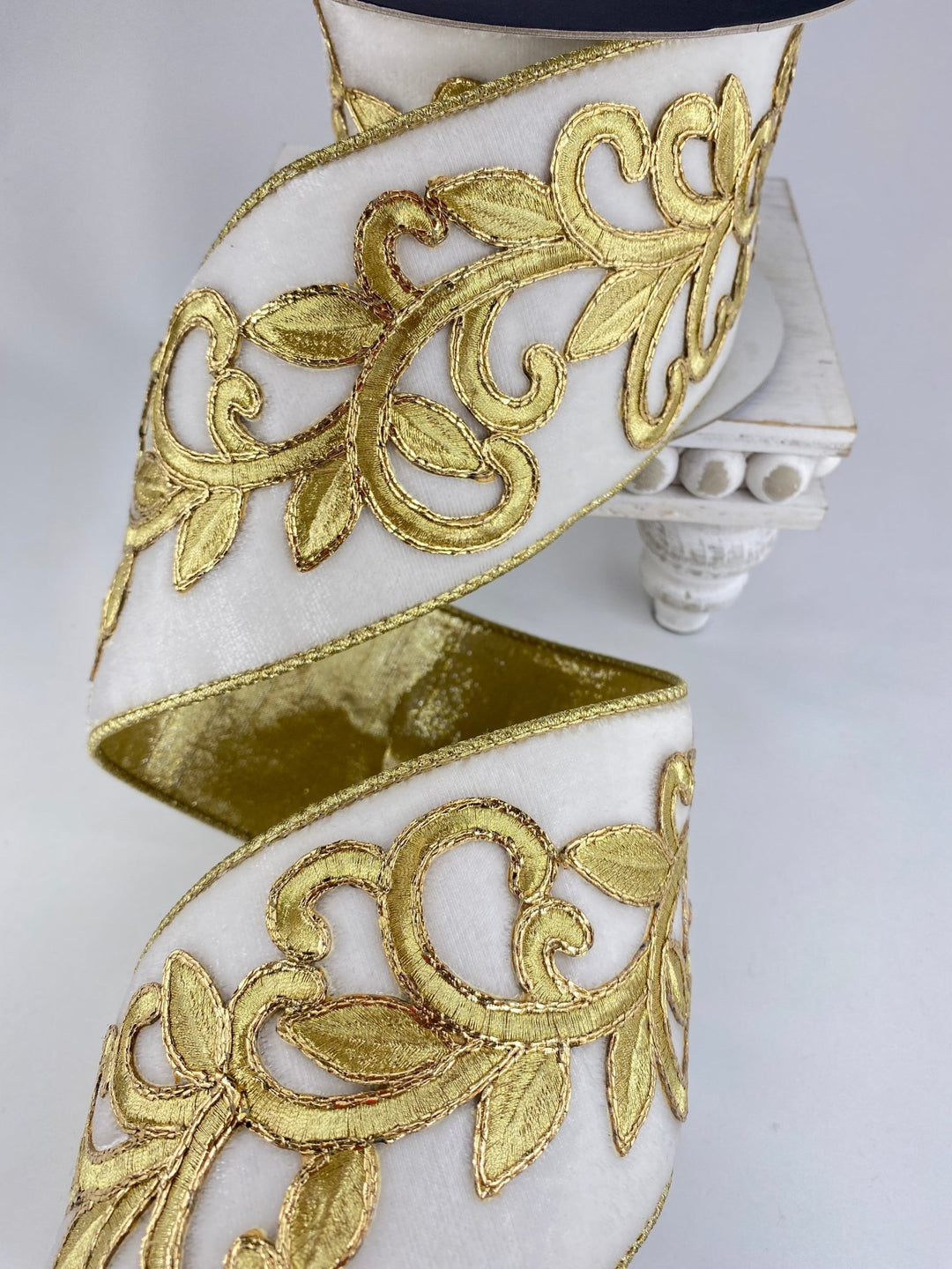 Ivory Royal Embroidery Farrisilk Wired Ribbon - 4" - Greenery MarketRG753 - 62