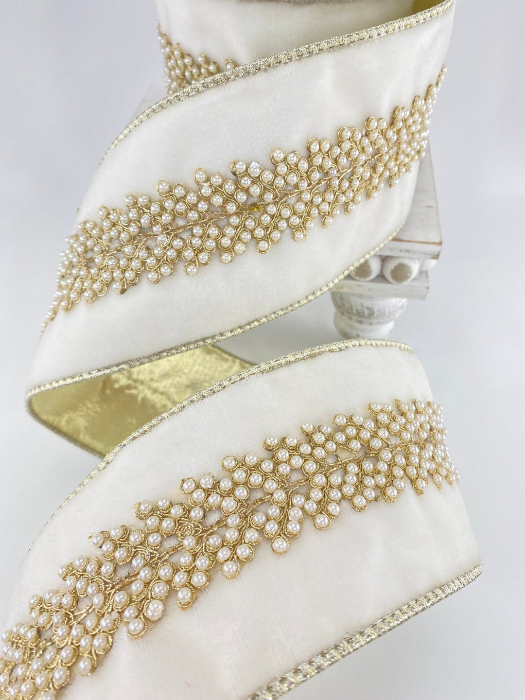 Ivory Royal Pearl Vine Farrisilk Wired Ribbon - 4" - Greenery MarketRK287 - 62