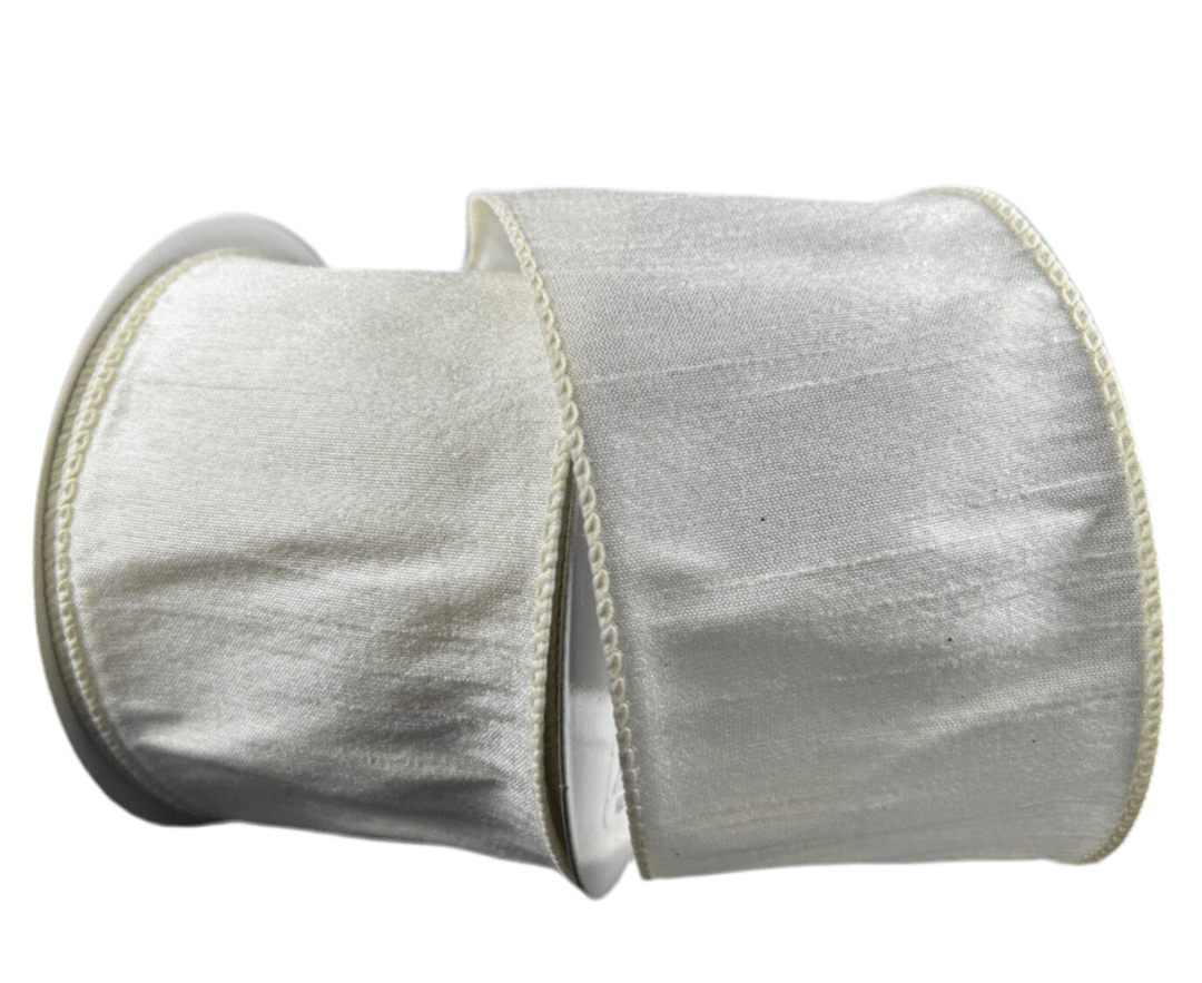 Ivory solid faux dupioni, 2.5” wired ribbon - Greenery MarketWired ribbon72434 - 40 - 18