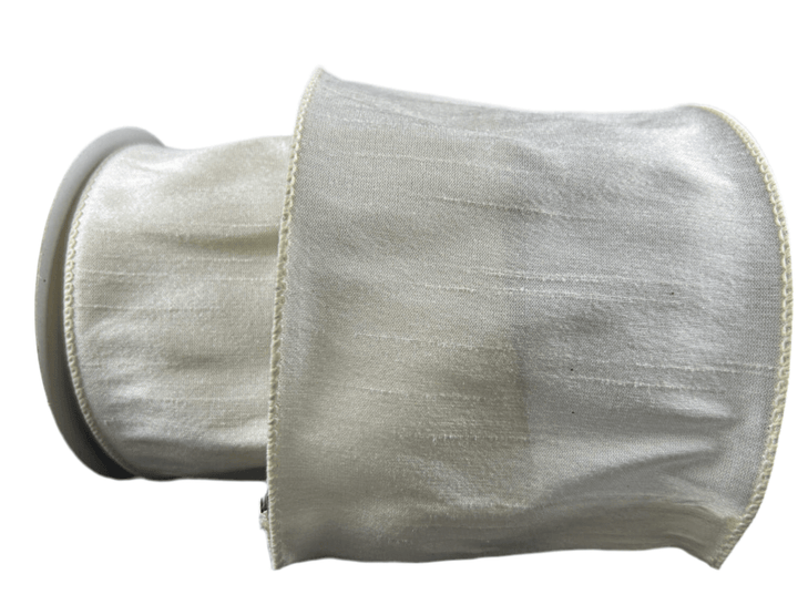 Ivory solid faux dupioni, 4” wired ribbon - Greenery MarketWired ribbon72434 - 04 - 18