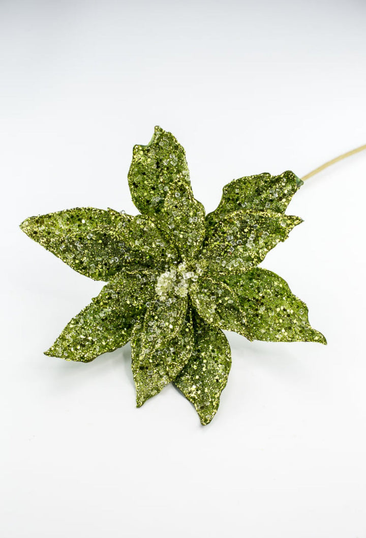 Jeweled and beaded poinsettia stem - green - Greenery MarketXg902 - G