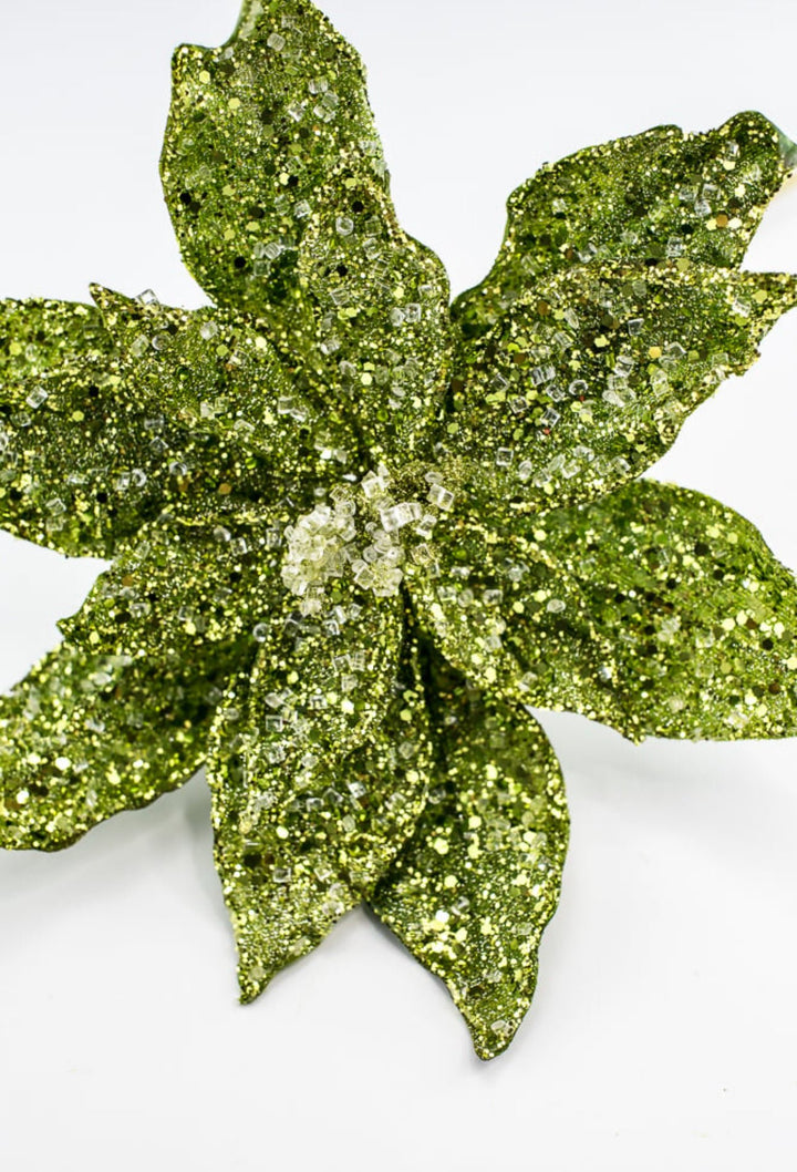 Jeweled and beaded poinsettia stem - green - Greenery MarketXg902 - G