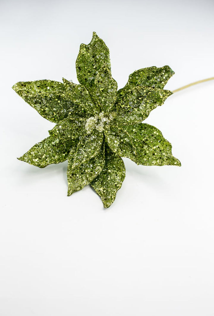 Jeweled and beaded poinsettia stem - green - Greenery MarketXg902 - G
