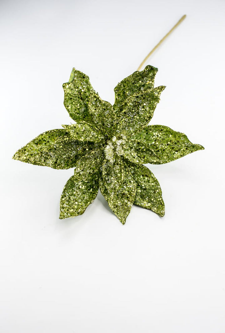 Jeweled and beaded poinsettia stem - green - Greenery MarketXg902 - G