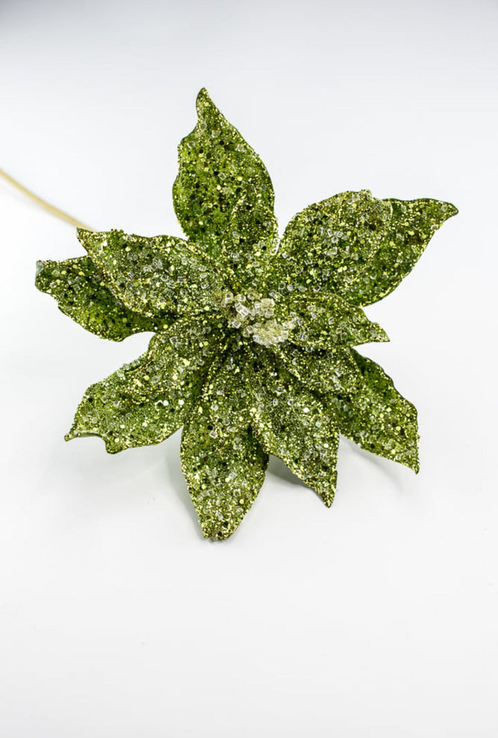 Jeweled and beaded poinsettia stem - green - Greenery MarketXg902 - G