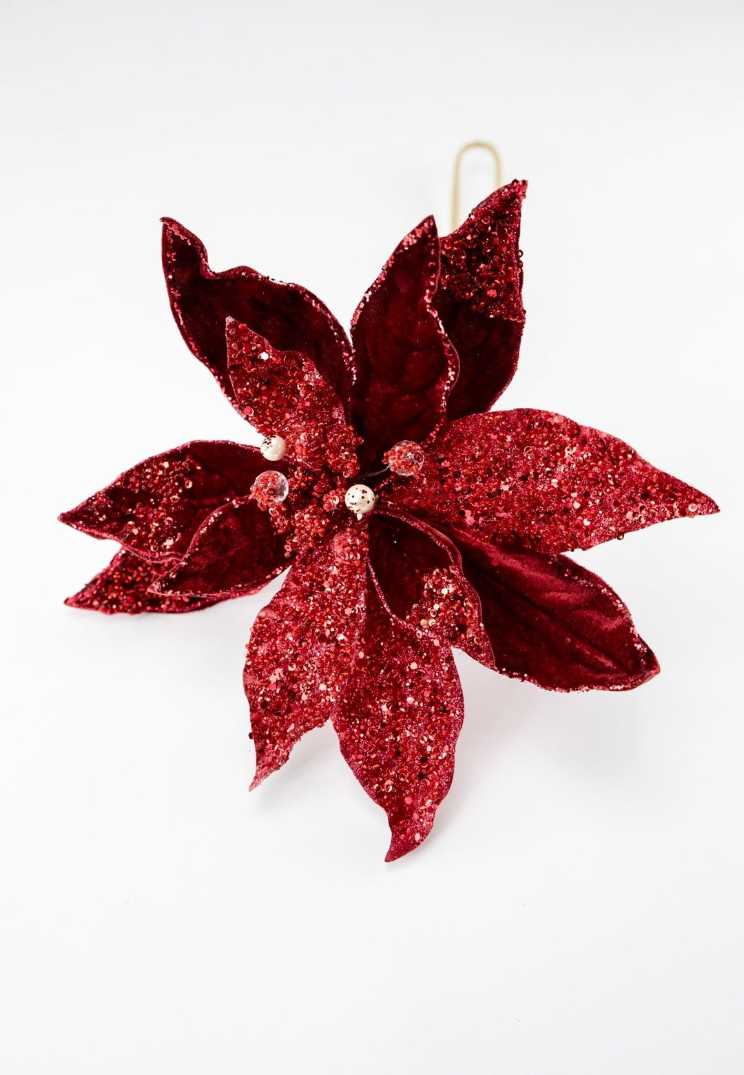Jeweled and beaded velvet poinsettia stem - burgundy - Greenery MarketXg982 - bur