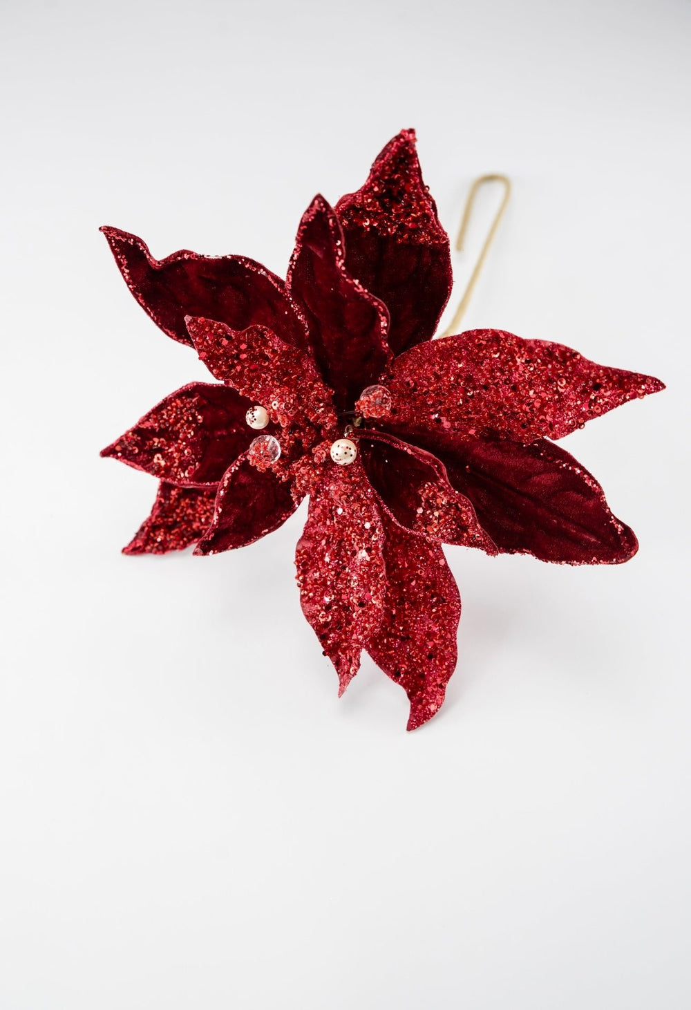 Jeweled and beaded velvet poinsettia stem - burgundy - Greenery MarketXg982 - bur