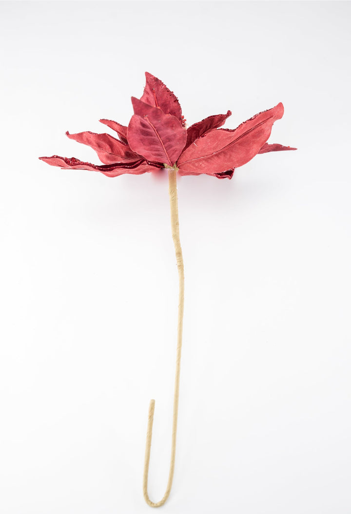 Jeweled and beaded velvet poinsettia stem - burgundy - Greenery MarketXg982 - bur