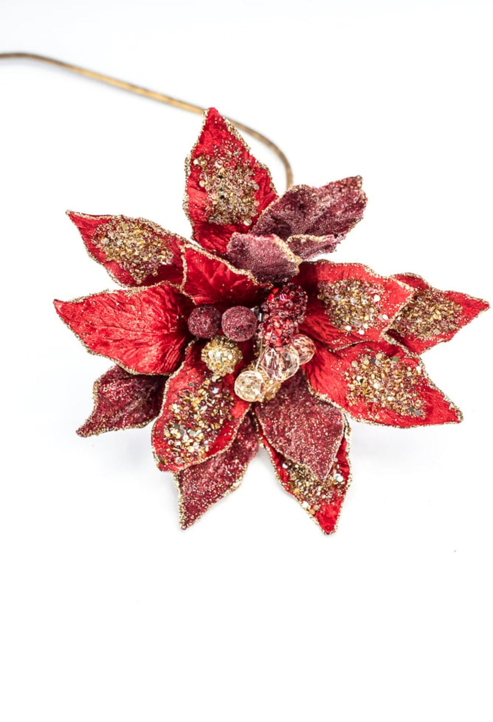 Jeweled encrusted velvet poinsettia stem - red gold - Greenery MarketMTX72651 RDGD
