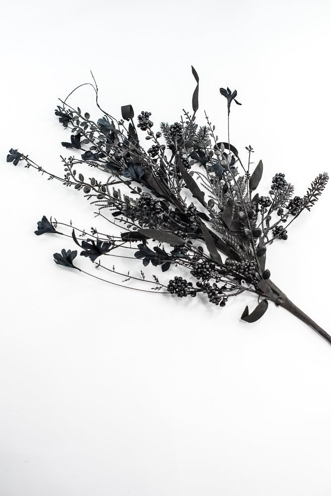 Large, Halloween Fern and berry spray - black 65267 - Greenery MarketArtificial Flora65267 - BK