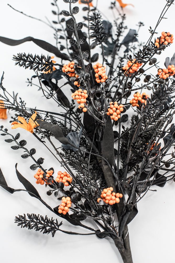 Large, Halloween Fern and berry spray - black and orange - Greenery MarketArtificial Flora65267 - BKOR