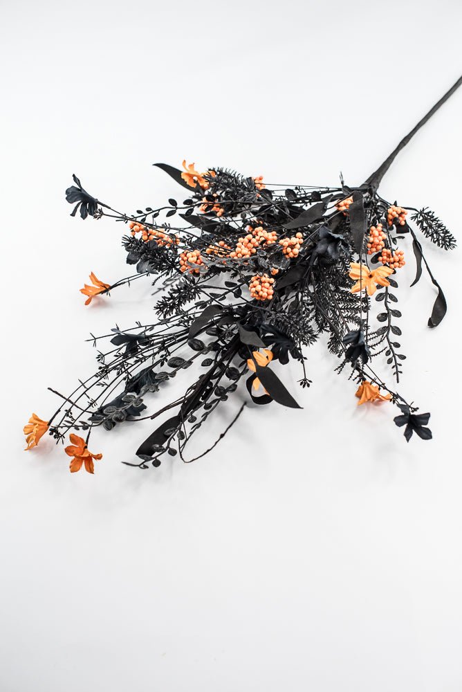 Large, Halloween Fern and berry spray - black and orange - Greenery MarketArtificial Flora65267 - BKOR