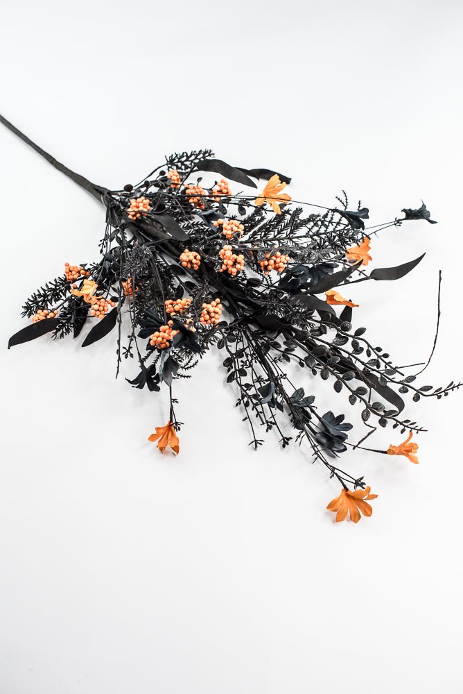Large, Halloween Fern and berry spray - black and orange - Greenery MarketArtificial Flora65267 - BKOR