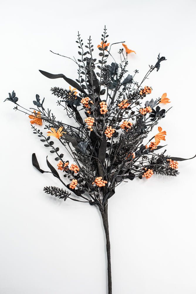 Large, Halloween Fern and berry spray - black and orange - Greenery MarketArtificial Flora65267 - BKOR