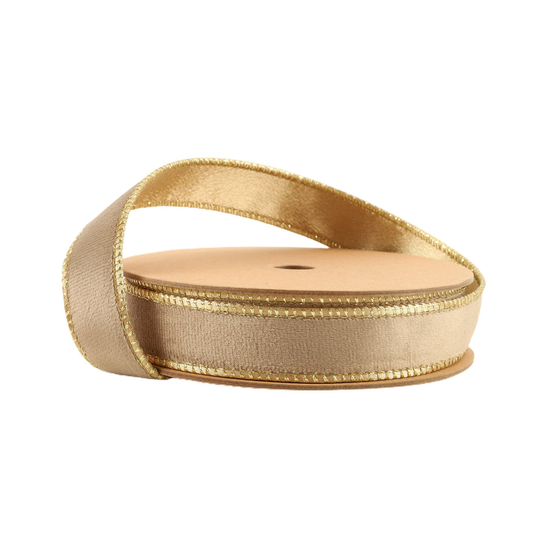 Latte & Gold Reversible Classic Velvet Wired Ribbon - 1" - Greenery Market7115W - 837 - 25E