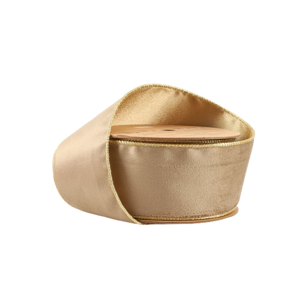 Latte & Gold Reversible Classic Velvet Wired Ribbon - 2.5" - Greenery Market7115W - 837 - 63E