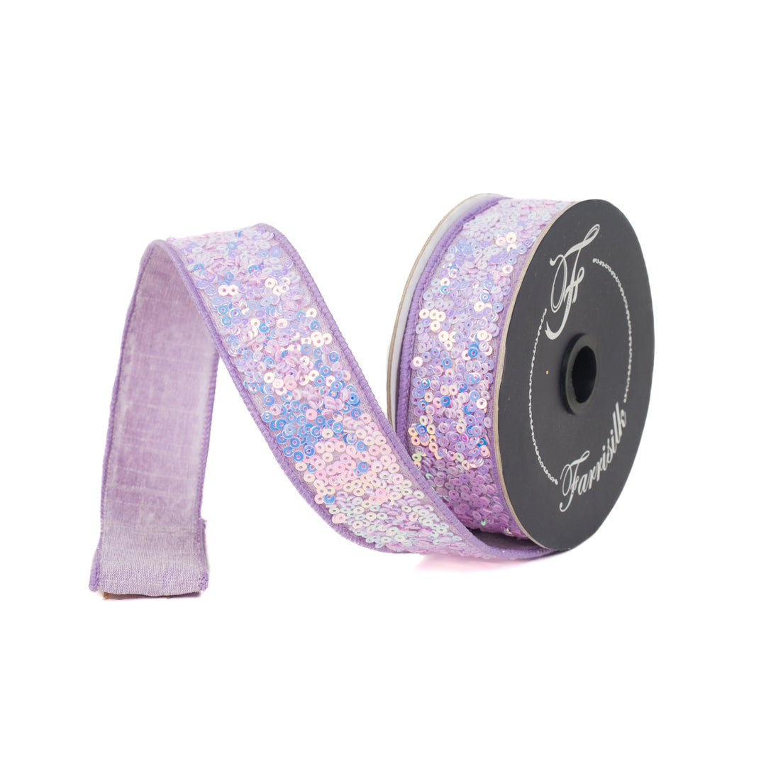 Lavender Sequins Sparkles Farrisilk Wired Ribbon - 1" - Greenery MarketRibbons & TrimRK798 - 70