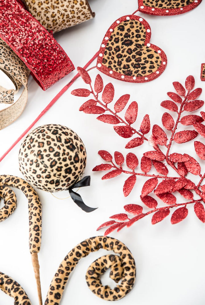 Leopard fabric wired curly spray - Greenery MarketPicks62971cheeta