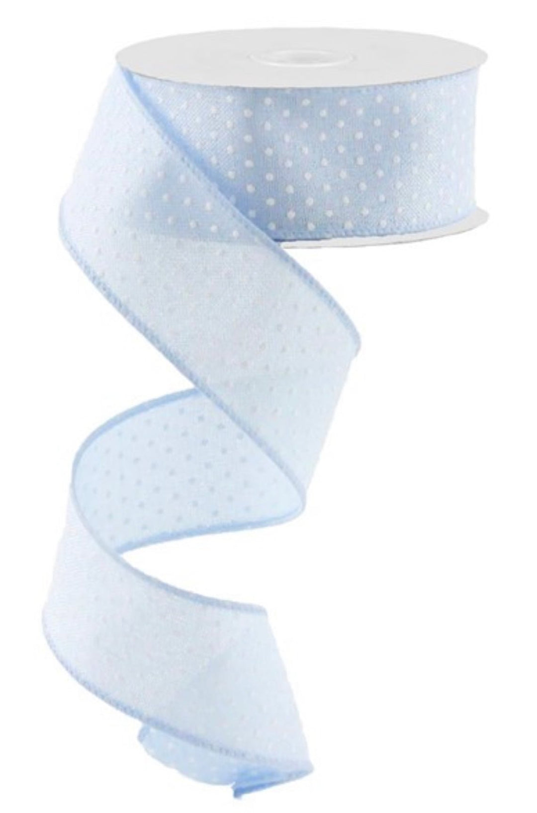 Light Blue and white Swiss polka dots 1.5” - Greenery MarketWired ribbonRG0165114