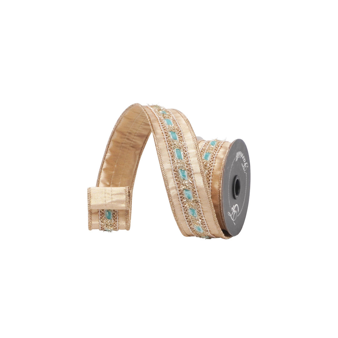 Light Blue Tinsel Twine Farrisilk Wired Ribbon - 1.5" - Greenery MarketRC274 - 16