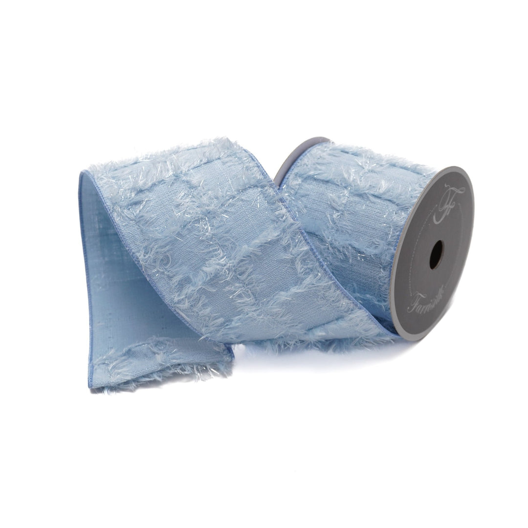 Light Blue Tweed Checks Farrisilk Wired Ribbon - 4" - Greenery MarketRibbons & TrimRS017 - 16