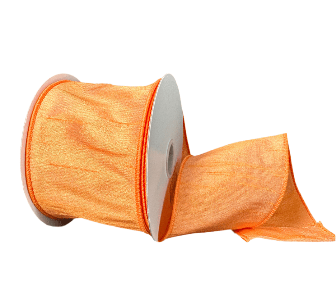 Light orange solid faux dupioni, 2.5” wired ribbon - Greenery MarketWired ribbon72434 - 40 - 23