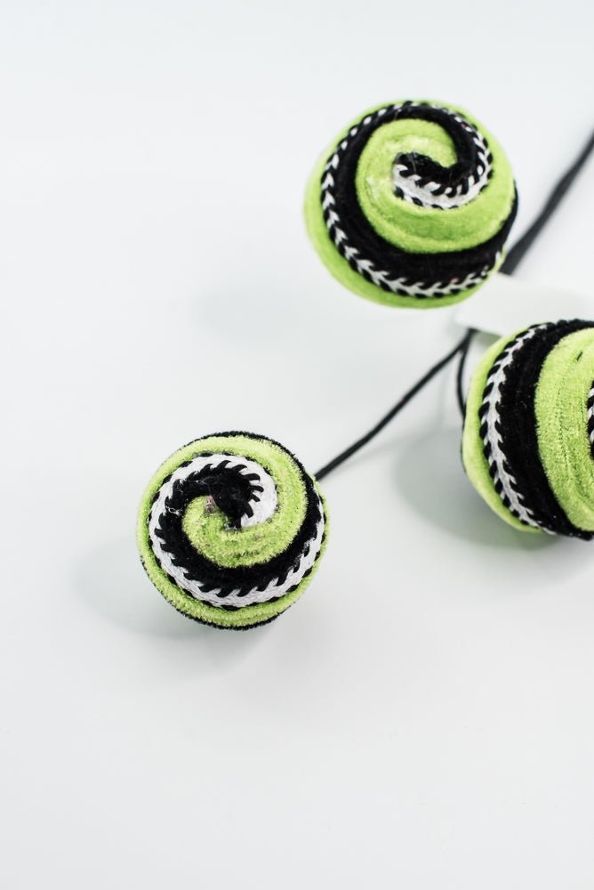 Lime Green and Black Stripe Velvet Ball Spray - Greenery Market57246GNBK