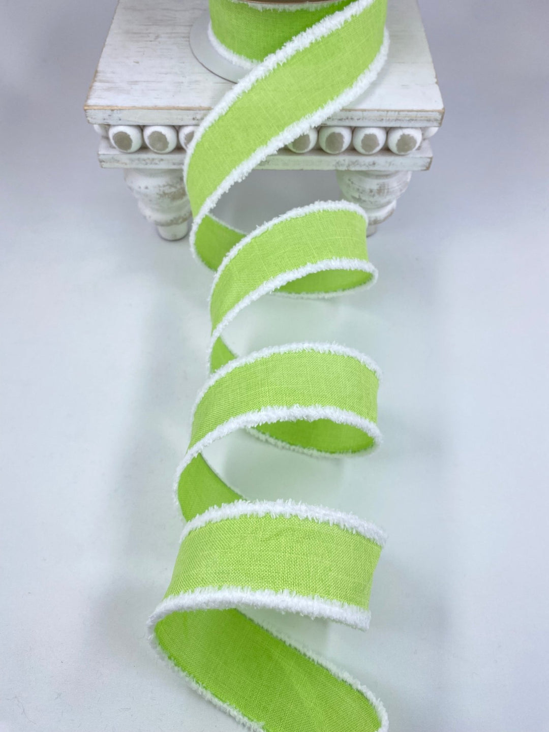 Lime Green linen with white fluffy edge 1.5” wired ribbon - Greenery MarketWired ribbon110642 GREEN
