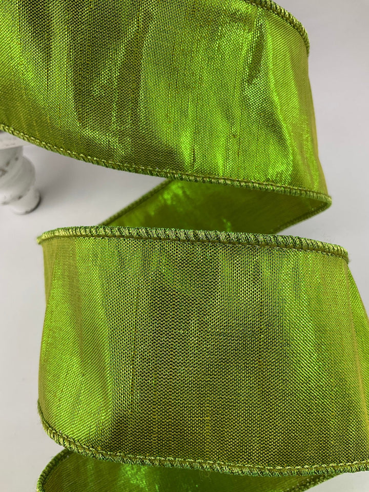 Lime Green Metallic Dupion Wired Ribbon - 2.5" - Greenery MarketRM2720-LM