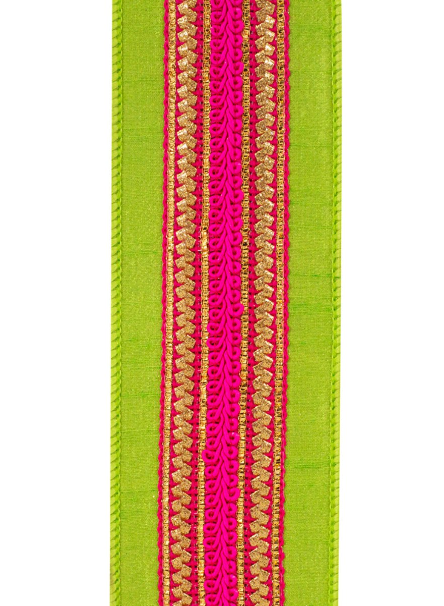 Lime Green With Bright Pink Trim Wired Ribbon 2.5” - Greenery MarketRibbons & Trim94431W - 360 - 40D