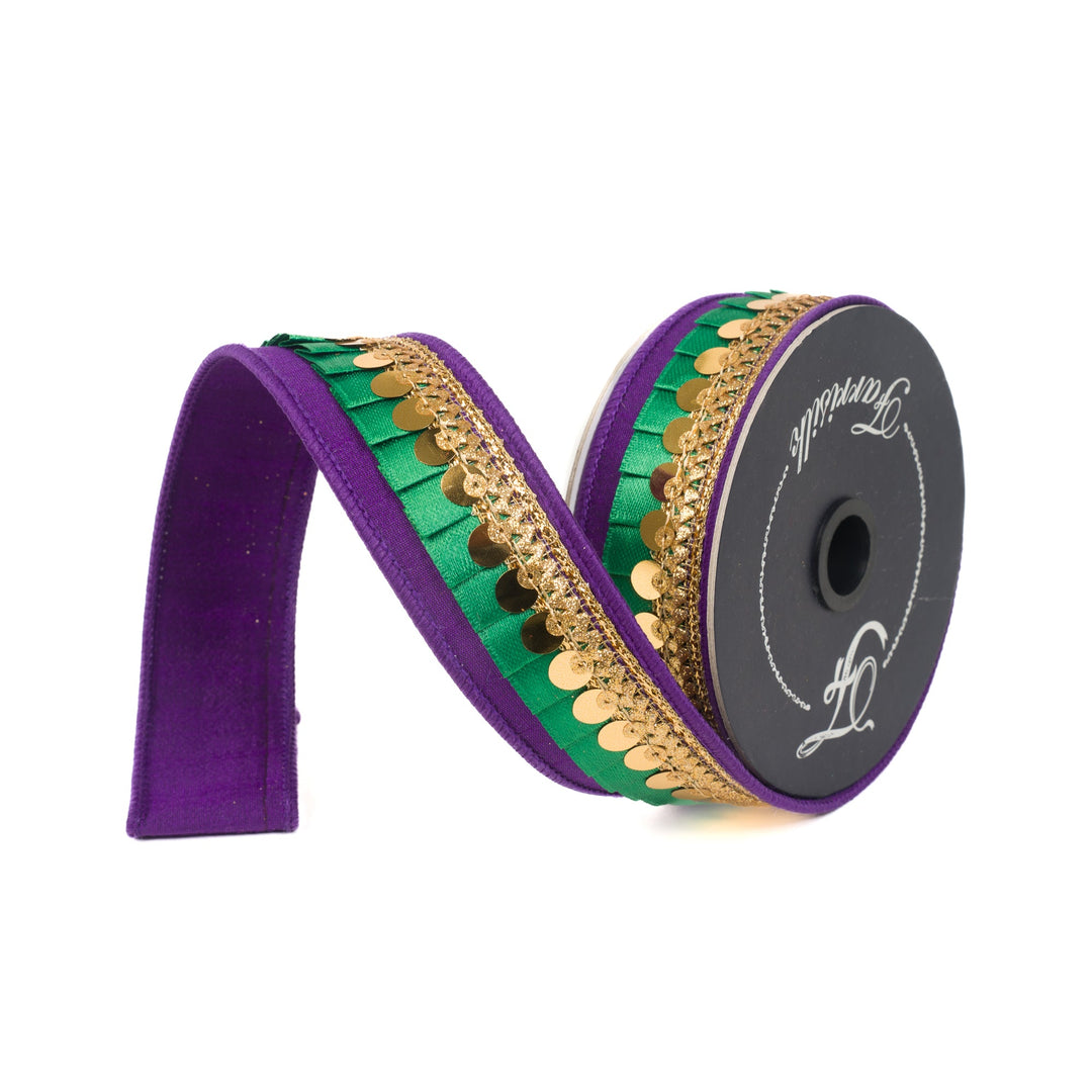 Mardi Gras Festive Frills Farrisilk Wired Ribbon - 1" - Greenery MarketRK783 - 58