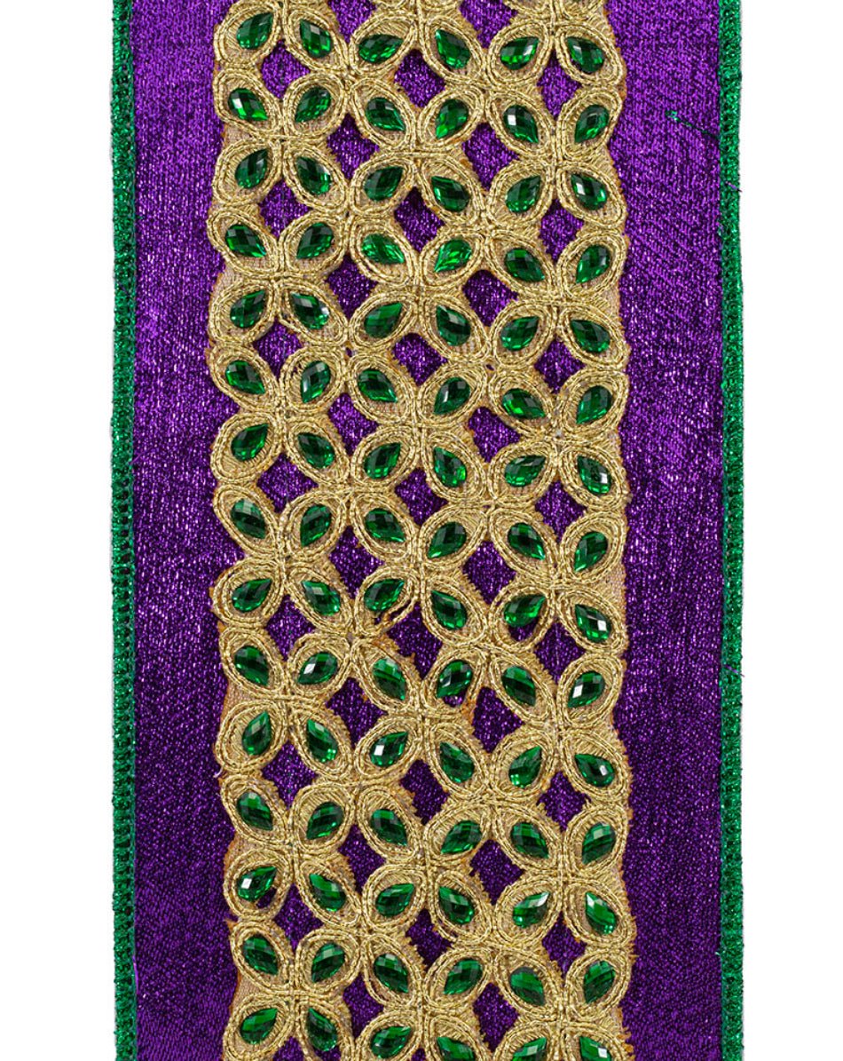 Mardi Gras Jeweled Wired Ribbon 4” - Greenery MarketWired ribbon94346W - 321 - 10D