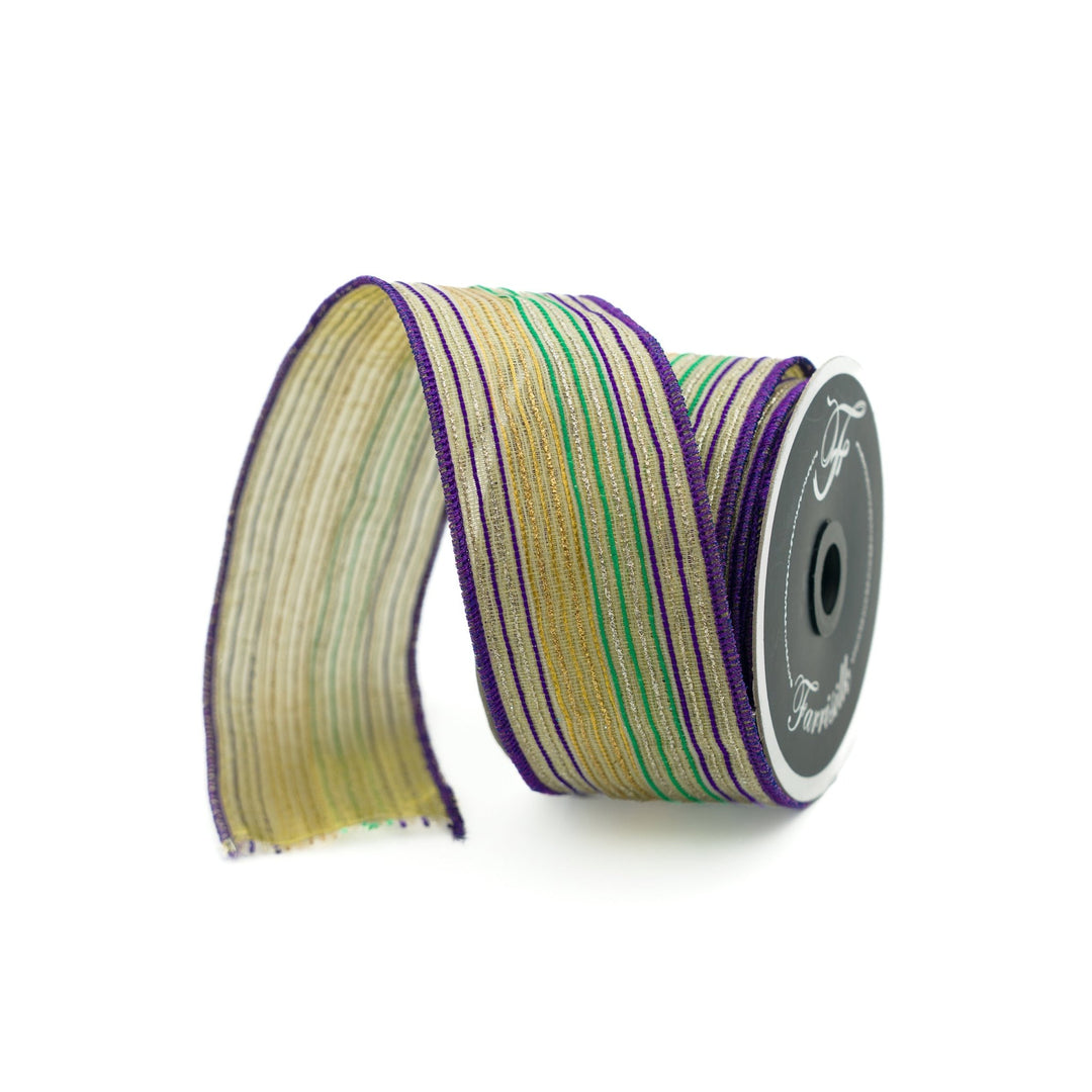Mardi Gras Tinsel Stripes Farrisilk Wired Ribbon - 2" - Greenery MarketRibbons & TrimRK414 - 32