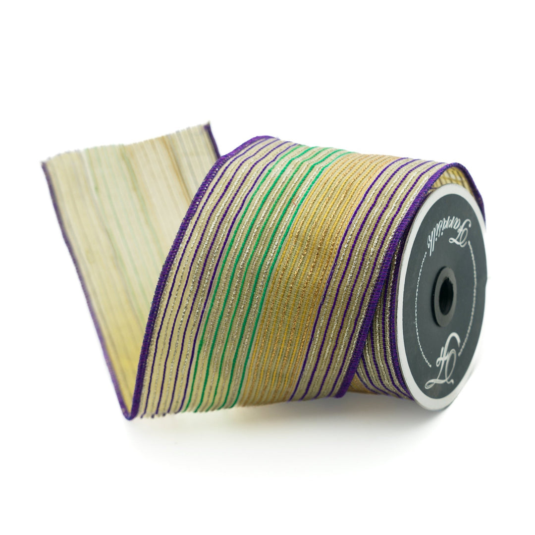 Mardi Gras Tinsel Stripes Farrisilk Wired Ribbon - 4" - Greenery MarketRibbons & TrimRK415 - 32