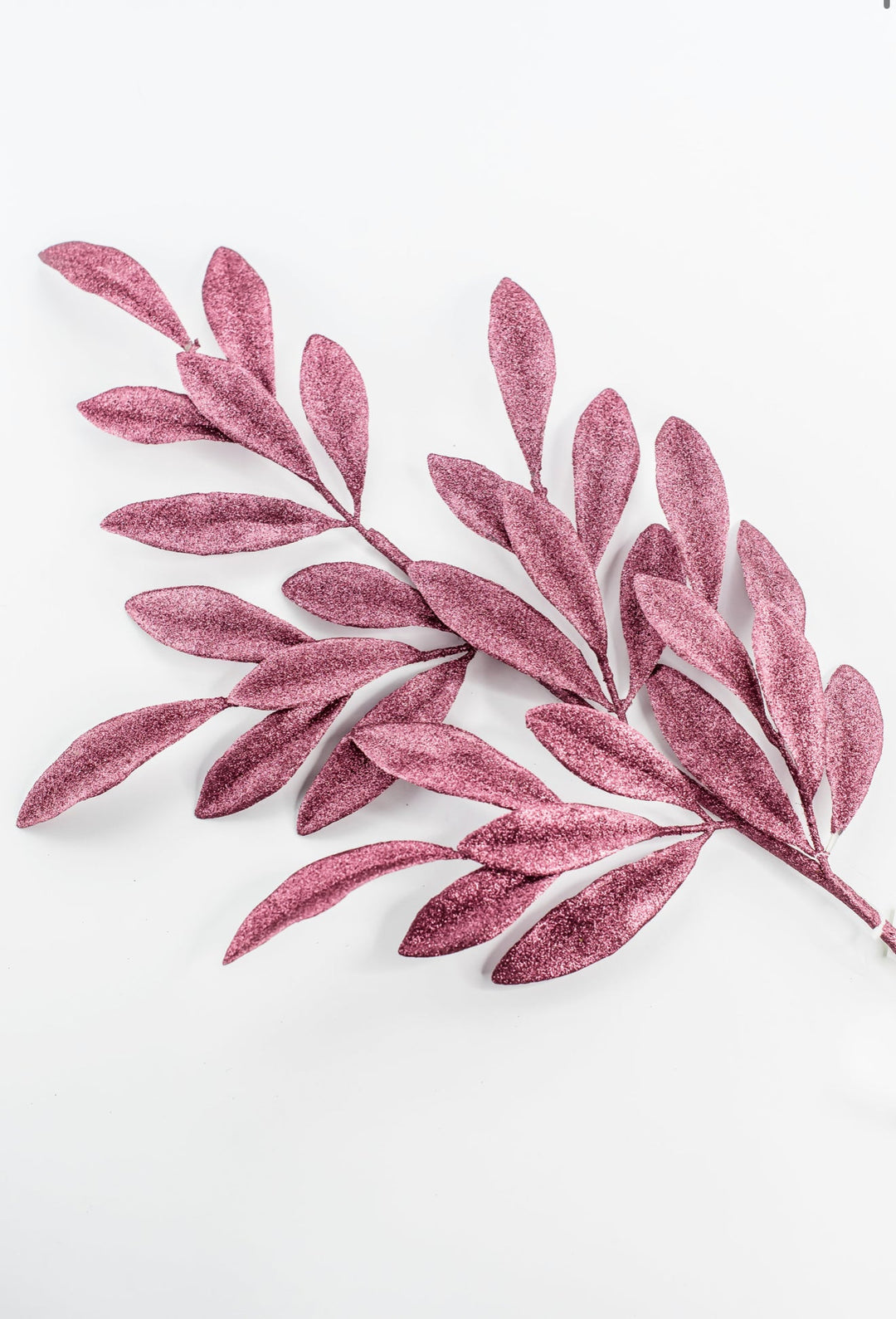 Mauve Glitter Laurel Leaves Spray - Greenery Market86483MV