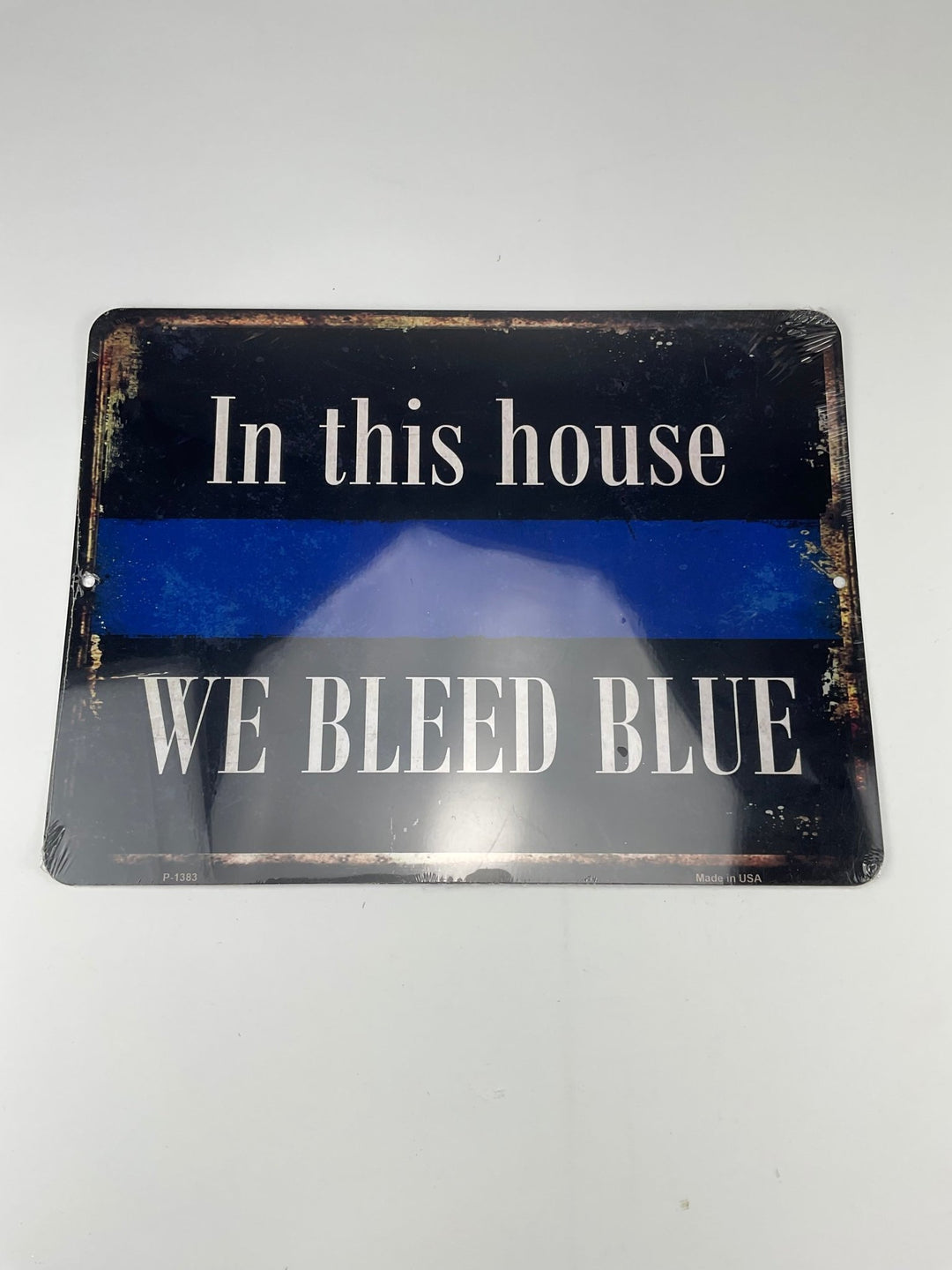 Metal Police sign, in this house we bleed blue, blue line sign - Greenery Marketsigns for wreathsWe bleed blue sign