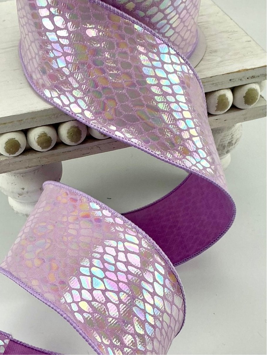 Metallic irridescent pattern wired ribbon 2.5” lavender - Greenery MarketRibbons & Trim240272